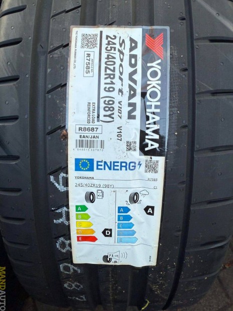 245/40R19 Yokohama Advan-Sport V107(XL),Új nyárigumi