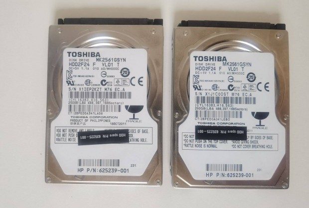 250 GB HDD Winchester Merevlemez 2,5" notebook laptop méret, TOSHIBA