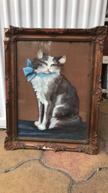 29x37 cm cica macska portr olaj festmny vsznon szigns