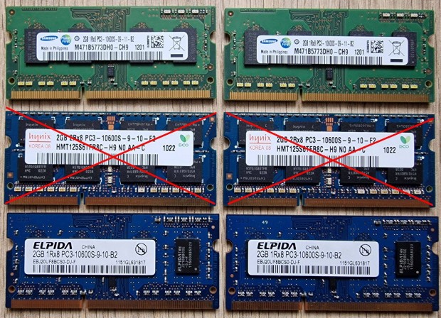 2GB PC3 DDR3 SO-DIMM RAM Laptophoz Notebookhoz Samsung Elpida