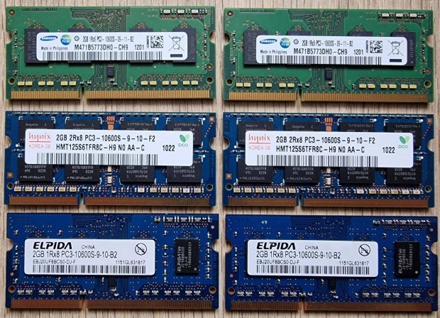 2GB PC3 DDR3 SO-DIMM RAM Laptophoz Notebookhoz Samsung Hynix Elpida