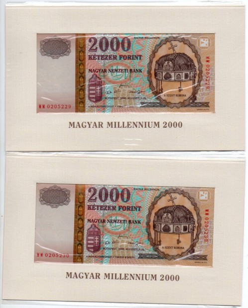 2.000 Forint 2 db Sorszmkvet Jubileumi Kiads 2000 Augusztus 20