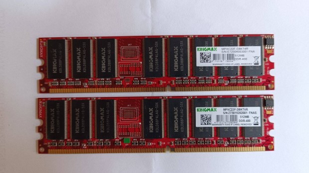 2*512 Mb = 1 Gb, DDR-400 Kingmax memória