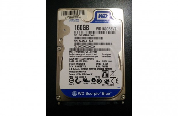 2.5" 160 GB Western Digital Scorpio Blue 5400 RPM laptop SATA HDD