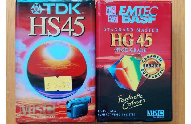 2-DB VHSC TDK HS45 BASF HG45 Videokamera Kazetta Vide Kazetta VHS
