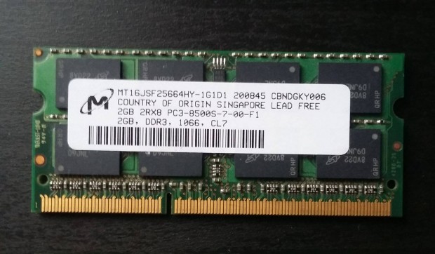 2 GB DDR3 1066 MHZ Notebook Ram elad!