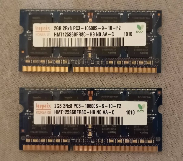 2 GB Hynix 1333 MHz DDR3 laptop RAM, 2 db prban 2k-rt