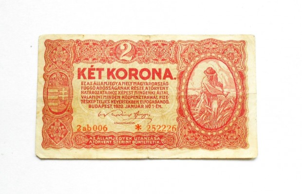 2 Kt korona llamjegy papr pnz 1920