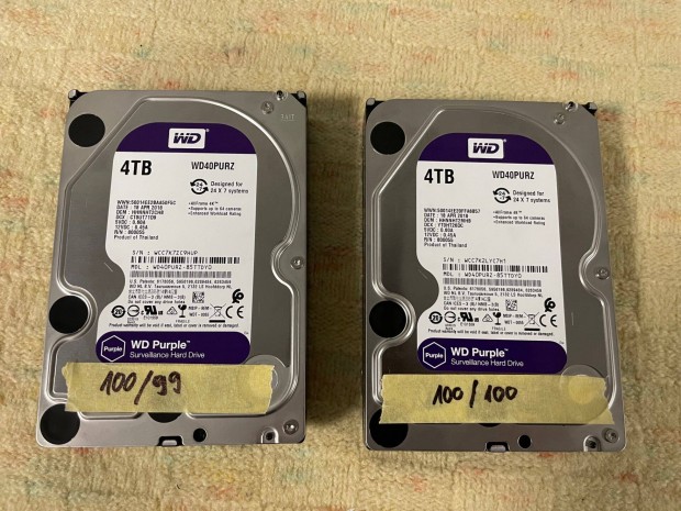 2 darab 3,5 SATA WD Purple 4TB HDD