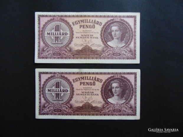 2 darab egymillird peng bankjegy 1946 LOT !