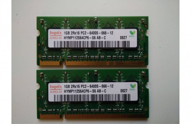 2 db 1 GB Hynix 800 MHz PC2-6400S DDR2 tesztelt laptop memria egyben