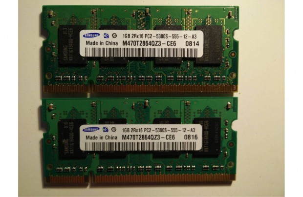 2 db 1 GB Samsung 667 MHz PC2-5300S DDR2 tesztelt laptop memria