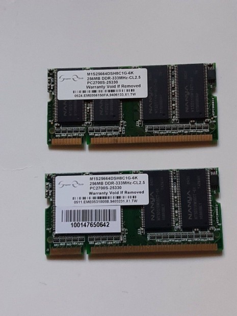 2 db 256MB DDR2 333MHz laptop memória