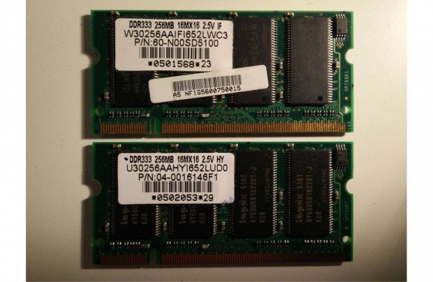2 db 256 MB 333 MHz PC-2700 DDR1 laptop memria egyben, nem tesztelt