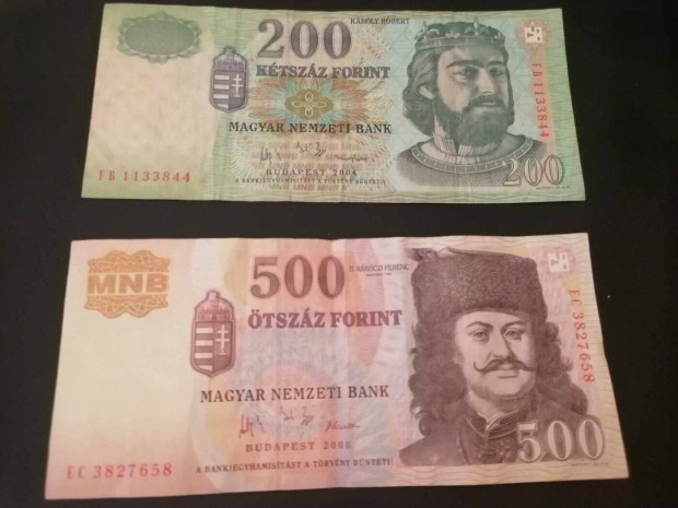 2 db Bankjegy / 200 + 500 Forint