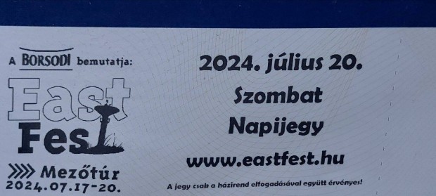 2 db East Fest szombati napijegy