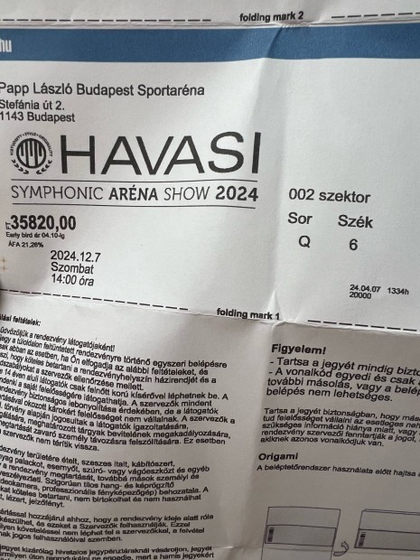 2 db Havasi Symphonic Arna Show 2024 jegy