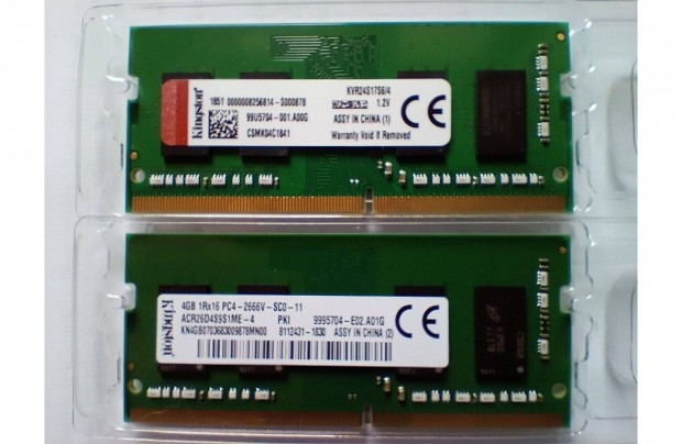 2 db Kingston laptop notebook DDR4 RAM memria 2x 4Gb 2400Mhz 1.2V