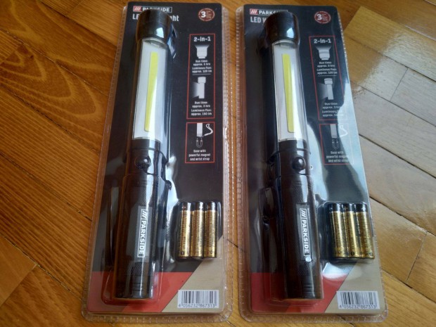2 db Parkside LED aluminium elemlámpa, 3 db AAA micro ceruza elemmel