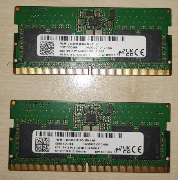 2 db. Micron DDR5 PC5 4800 MHz 8 GB RAM elad