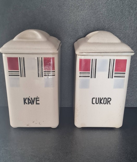 2 db-os régi konyhai kerámia tároló doboz tetővel (kb 20 cm) csomag