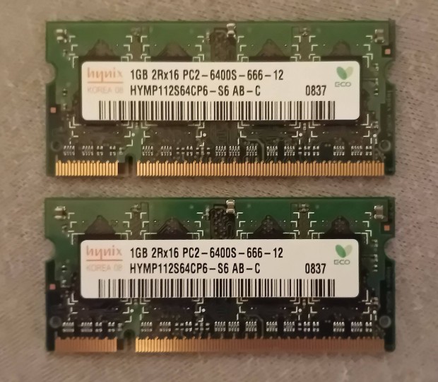 2 db x 1 GB DDR2 Hynix 800 MHz laptop RAM, prban (2 GB) 1.000 Ft-rt