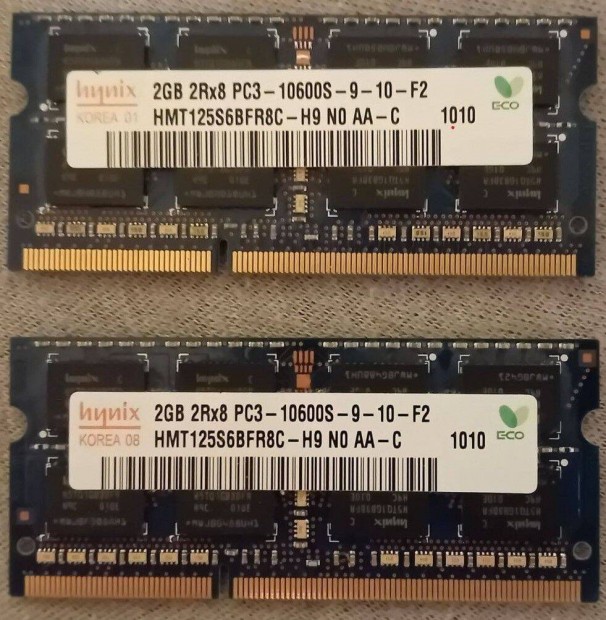 2 db x 2 GB DDR3 Hynix 1333 MHz laptop RAM, párban (4 GB) 2.000 Ft-ért