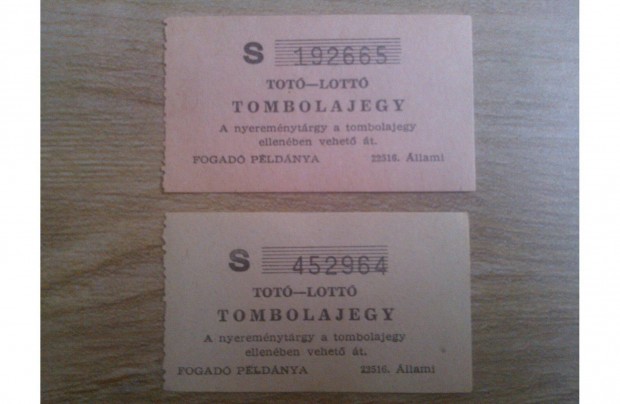 2 fle Tot-lott tombolajegy sorsjegy