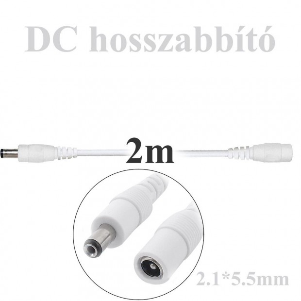 2m-es fehr DC hosszabbt kbel kamerkhoz, dug-aljzat 5.5 * 2.1MM