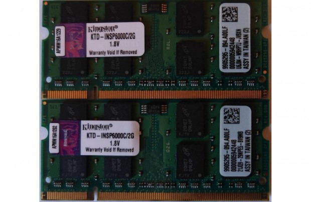 2x2Gb Kingston Dualkit DDR2 800 MHz SO-DIMM notebookmemória 1hó gari