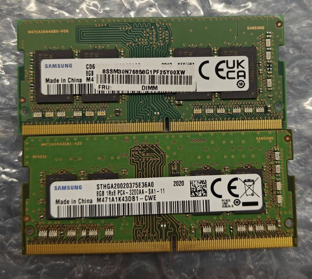 2x8 GB Samsung DDR4 3200 MHz notebook memória