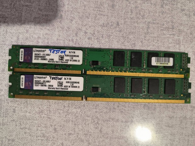 2x 4GB DDR3 1333 MHz Kingston Kvr - tesztelt, hibtlan, prbagar