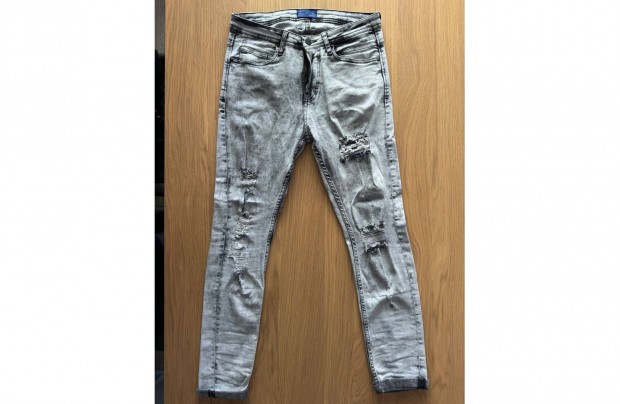 31 Zara Slim Fit Szurke Ferfi Farmer Nadrag Koptatott Pamut Stretch