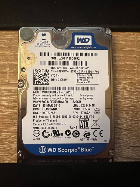 320GB 2,5" HDD Wester Digital WD3200Bevt-75A23T0