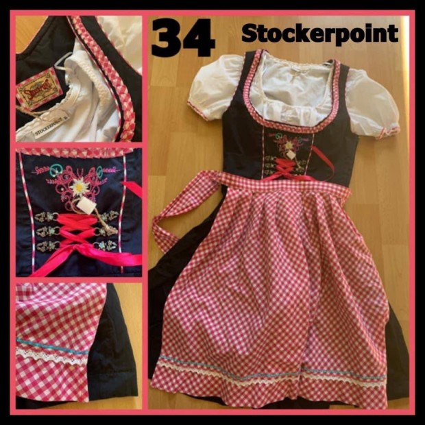 34-es Dirndl ruha blzzal fekete-piros kocks /Stockerpoint/