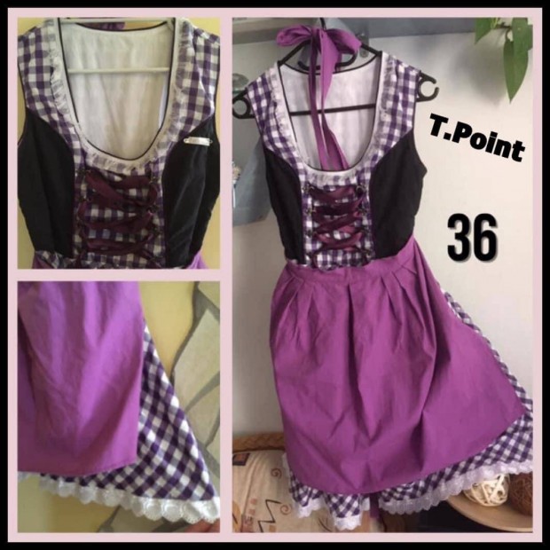 36-os lila kocks- fekete Dirndl ruha