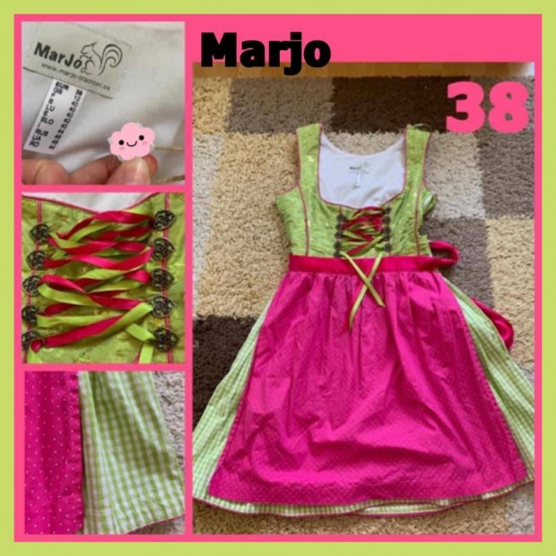 38-as Dirndl ruha pink-zld flitteres /Marjo/