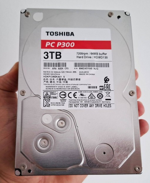 3TB Toshiba HDD 100/100! 243 napos! Foxpost van!