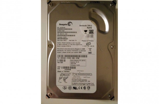 3,5" 80 GB Seagate Barracuda 7200 RPM SATA HDD