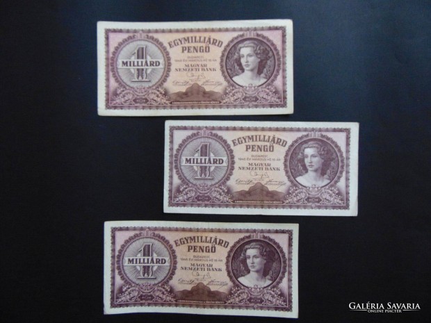 3 darab egymillird peng bankjegy 1946 LOT !