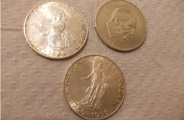 3 db Ausztria 25 schilling egyben, ezst, 1956, 1962, 1963