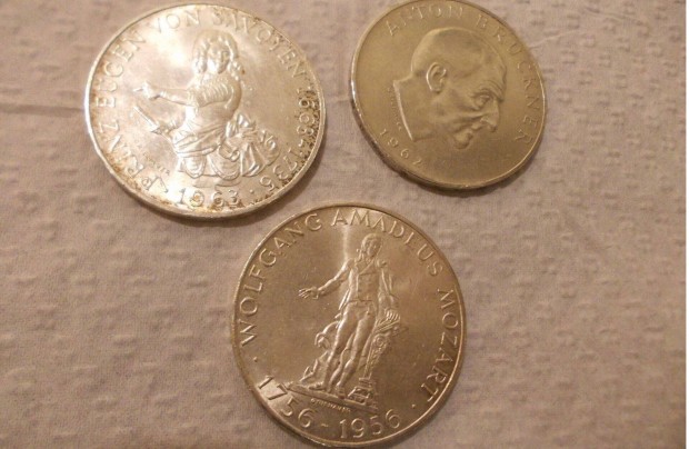 3 db Ausztria 25 schilling egyben, ezst, 1956, 1962, 1963