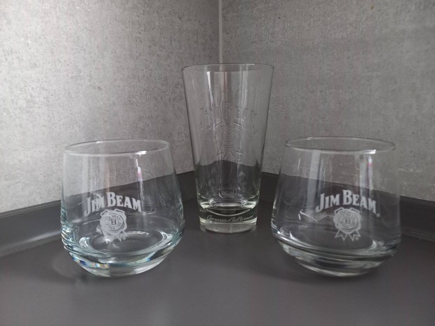 3 db JIM Beam felirat viszkis pohr elad