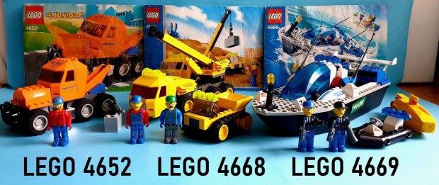 3 db LEGO 4 Juniors 4652 Tow Truck, 4668 Crane 4669 Police Boat