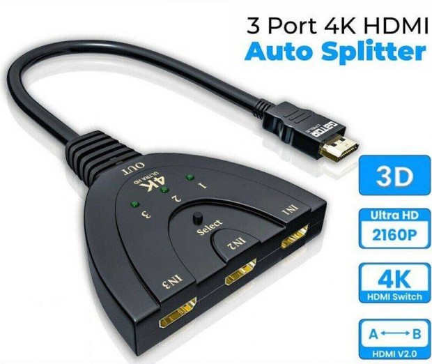 3 portos 4K HDMI eloszt