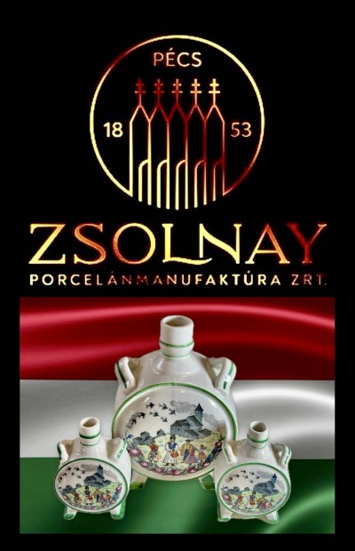3db Zsolnay porceln kulacs a 70'vekbl, ritkbb npi motvumos