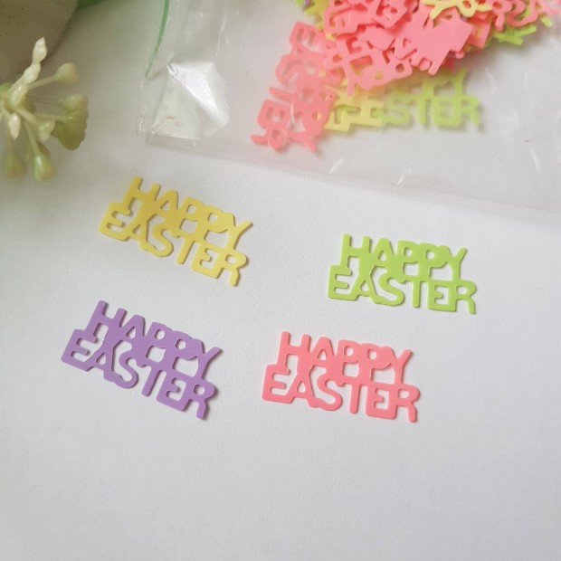 3g-os sznes, Happy Easter felirat alak hsvti konfetti, dekorci