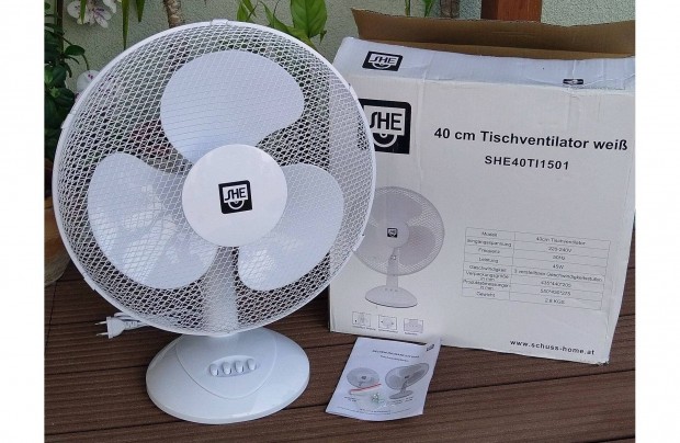 40 cm-es 3 sebessges oszcilll asztali ventiltor - fehr