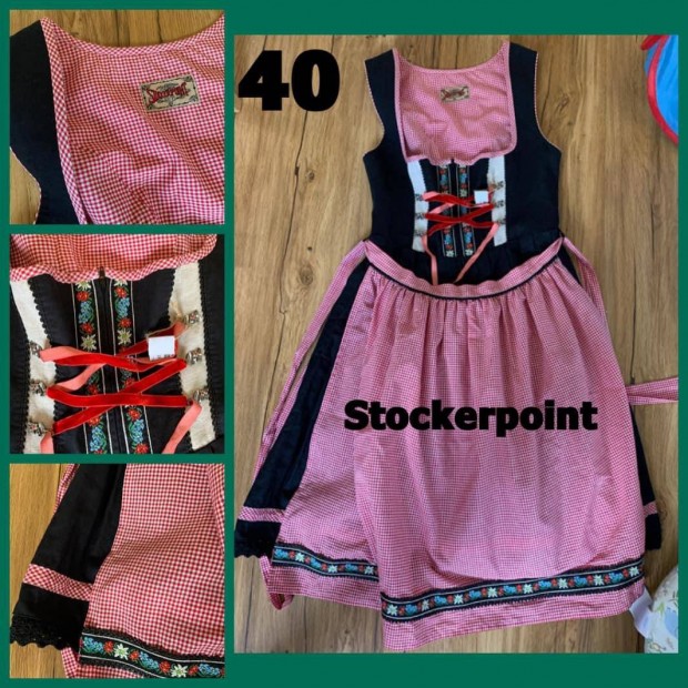 40-es Dirndl ruha fekete-piros kocks /Stockerpoint/