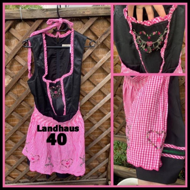 40-es Dirndl ruha fekete-rzsaszn kocks /Landhaus/